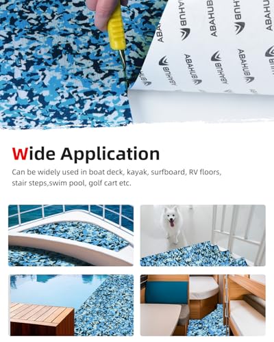 Abahub EVA Foam Boat Flooring Brushed Pattern Marine Decking Sheet | with Self-Adhesive Carpet for Motor boats Kayak Surfboard SUP RV Floor 96''x16''/47'' - color: Camo Blue, size: 96''L x 16''W