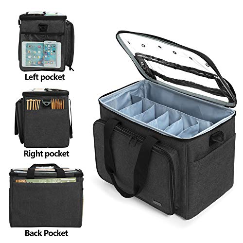 Teamoy Knitting Bag, Yarn Storage Organizer Crochet Bag Tote, Black | Yarn Holder with Inner Divider(Sewn to Bottom) for Crochet Hook, Knitting Needles(Up to 14"), Project and Crocheting Supplies - color: Black