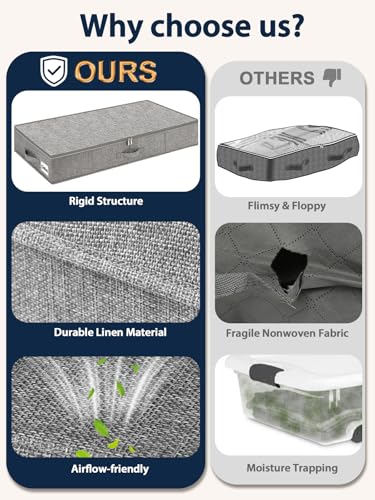 5-In Low Profile Under Bed Storage, Rigid Structure, 2 Pack, Gray | 5" Tall Design, Rigid Sides & Bottom, Reinforced Handles, Foldable Organizer, Limited Clearance, Couches, Cribs, Dorm Beds - color: Gray-Rigid-2pcs, size: 5 Inch
