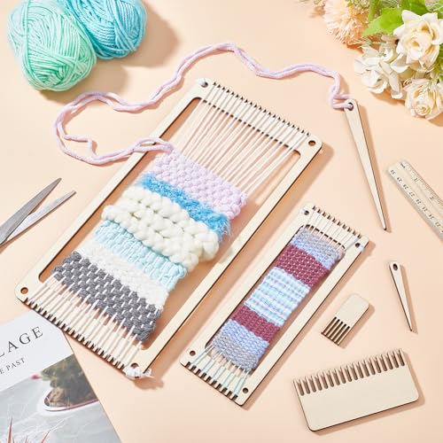 NBEADS 6 Sets Wood Weaving Loom Kit, Bookmark Weaving Loom with Weaving Comb and Weaving Crochet Needle Knitting Loom Tools for Adult Beginners Weaving and Weaving Lovers