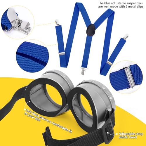 HEYFIZZ 4 Pcs Adult Halloween Costume Accessories, Group Costume Men Women | One Size Fits Most,Last Minute Adult Halloween Costumes,Yellow Beanie Hat,Adjustable Goggles,Gloves, Easy Family Costume