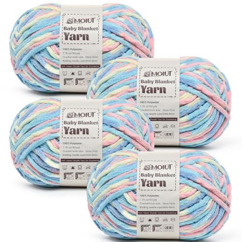 Fluffy Chunky Yarn for Crocheting, Chenille Crochet Yarn 6 Super Bulky, 4 Pack of 161 yds/7.76 oz Baby Blanket Yarn, Soft Velvet Yarns for Knitting Amigurumi&DIY Crafts/Hats/Socks(4 Candyfloss) - color: 4 Candyfloss