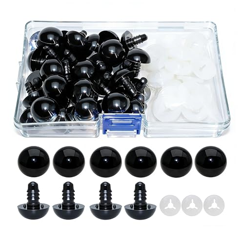 ARTCXC 50pcs 18mm Solid Black Safety Eyes for DIY Crochet Amigurumi | Plastic Craft Eyes with Washers for Crocheting of Puppet Bear Stuffed Animals Dolls DIY Projects.50pcs Eyes + 50pcs Washers - size: 18mm