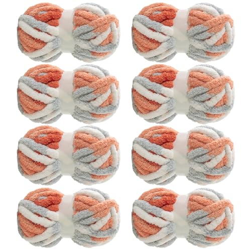 MABOZOO Tie Dye Chunky Yarn for Crocheting 8 Pack,Fluffy Jumbo Chenille Yarn,Soft Plush Yarn Bulky,Giant Thick Fuzzy Yarn for Hand Knitting or Arm Knitting,Orange & Grey (26 yds,8 oz Each Skein) - color: Orange,Grey