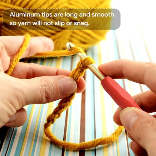 9mm Crochet Hook, Ergonomic Crochet Hook, Smooth and Extra Long Knitting Needles, with Soft Rubber Ergonomic Handle and Aluminum Tip, Perfect Beginner and Arthritic Crochet Hooks (9 mm) - size: 9mm