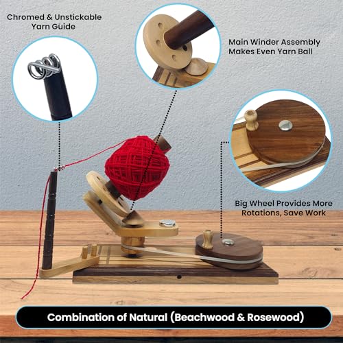 Hand Operated Yarn Ball Winder | Swift, Yarn, Wool, and String Holder| Knitting & Crochet Accessories Galaxy Indiacraft - color: Winder Brown Multi