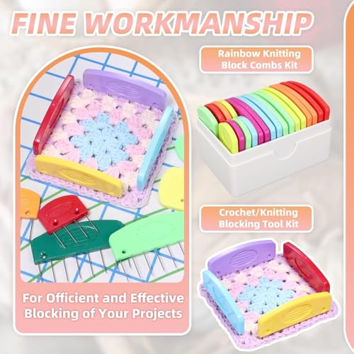 20Pcs Crochet Blocking Pin Kit, Stainless Steel Uniform Stretching Knit Blocker Pins Lace Needlework Projects Tool Device with Storage Box Fit for Knitting Crochet Sewing