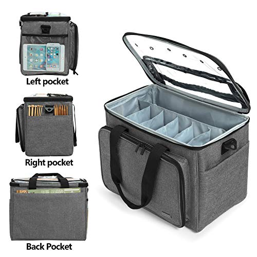 Teamoy Knitting Bag, Yarn Storage Organizer Crochet Bag Tote, Gray | Yarn Holder with Inner Divider(Sewn to Bottom) for Crochet Hook, Knitting Needles(Up to 14"), Project and Crocheting Supplies - color: Gray