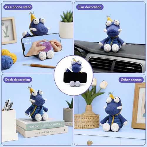 Crochet Kit for Beginners, DIY Crochet Amigurumi Craft Kit (Purple+Blue) | Easy Crochet & Knitting Starter Set with Cotton Yarn & Step-by-Step Instructions, Learn to Crochet Kits for Adults Beginner - color: Purple-blue Crocodile