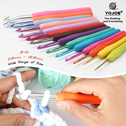 YOJOB 2-Pack Size M / 9mm, N / 10mm Crochet Hooks, Ergonomic Crochet Hook | Super Smooth Knitting Needles with Soft Rubber for Beginner and Advanced (9.0mm, 10.0mm) - size: 9mm, 10mm
