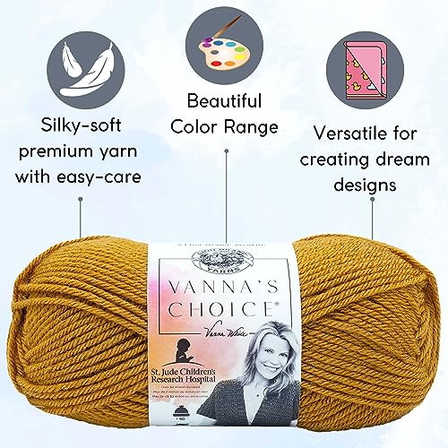 Lion Brand Yarn Vanna'S Choice 860-130 Honey | 3 Skeins, Same Dye Lot, Project Bag, CYC #4 Worsted, 100% Acrylic, Ideal for Crochet, Knitting Blankets, Hats, Scarves - color: 860-130-Honey