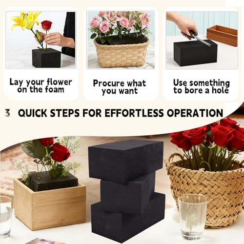 8 Piece Reusable Floral Foam Blocks black, 9 x 3 x 3 Inch, Water Resistant, for Artificial Flower Arrangements, Outdoor Planters, Wedding Decor (8, 9 * 3 * 3) - size: 9*3*3