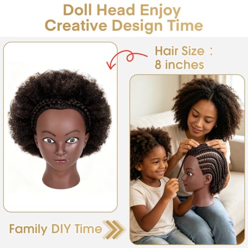 Afro 100% Human hair Mannequin Head,10''Curly Full Real Hair Mannequin Head,Cosmetology Mannequin Doll Head Styling,Manikin Head Hairs Braiding DIY Styling with Clamp Holder Set（10 Inch Dark Brown） - color: 10 Inch Dark Brown