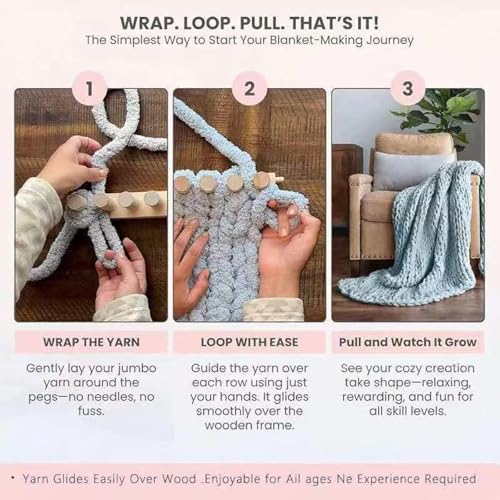 46" Chunky Blanket Loom – Adjustable Wooden Hand Knitting Loom, DIY Finger Knitting Loom Kit, No Needles Required Portable Weaving Loom for Bulky Blanket Making, Reusable Crochet Loom Crafts | Removable