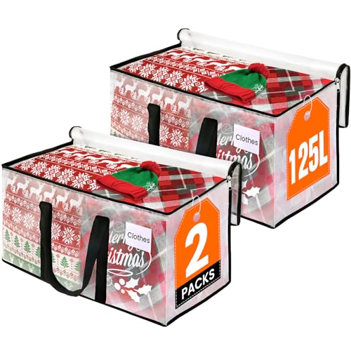 RoomHacks Moving Bags, Heavy Duty Large Storage Bags, 125L, 2 Pack, Clear | Water-Resistant Packing Bags with Reinforced Handles & Dual Zippers, Foldable Storage Totes for Dorm Move & Home Organization - size: 125L- 2Packs