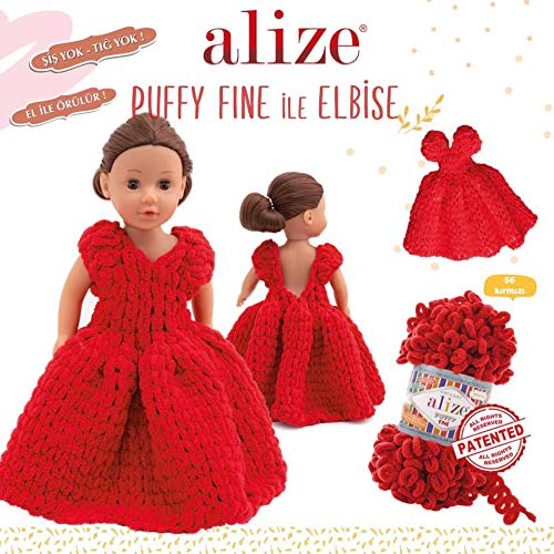 Alize Puffy Fine Yarn Baby Blanket Yarn Lot of 3skn 300gr 48yds 100% Micropolyester Soft Yarn Hand Knitting Yarn Super Chunky Bulky Woven Worested Yarn (56) - color: 56