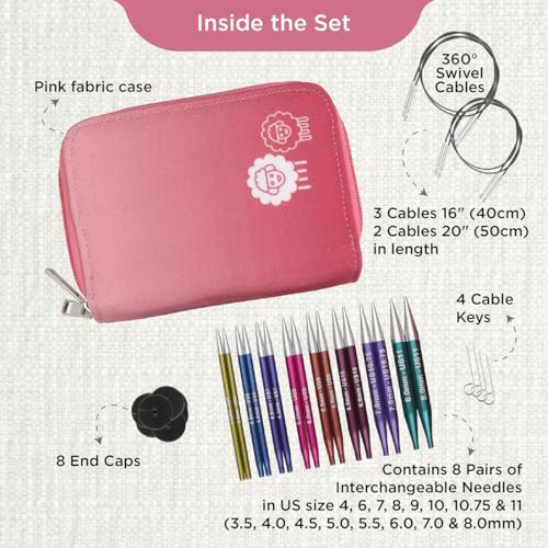 KnitPro Zing Deluxe Interchangeable Needle Set 4" (10cm) | 8 US Sizes (4 to 11) - size: Deluxe