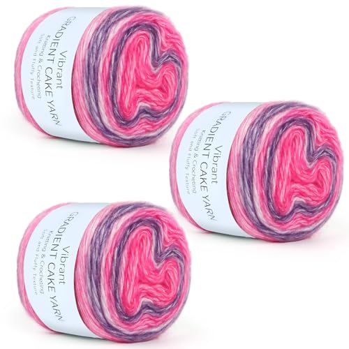 Aeelike Cake Yarn for Crocheting, Soft Ombre Crochet Yarn, Lotus Purple | 3 PCS #3 Light weight 100g(3.52oz) 245m( 267yards), 60% Cotton Blend Gradient Yarn for Blanket Scarves DIY Crafts, Ideal Gift - color: Lotus Purple Gradient, size: 3 pcs