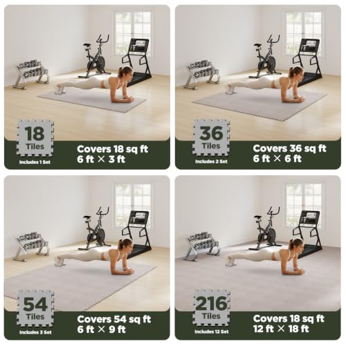 AIRHOP 18 PCS Gym Floor Mat, EVA Foam Puzzle Gym Mat, High-Density Interlocking Foam Floor Tiles for Home Gym, Play Workout Garage Kitchen Flooring 12.6"x12.6"x0.4" - color: Oatmeal, size: 18 Tiles | 18 Sq Ft