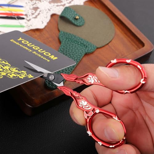 YOUGUOM Small Sewing Scissors with Cover, Needlework Shears | Sharp, Precision, Tiny Tip, for Embroidery, Craft, Crochet, Yarn, Scrapbook,Paper Cutting, Detail Thread Snips, Red - color: Golden Red