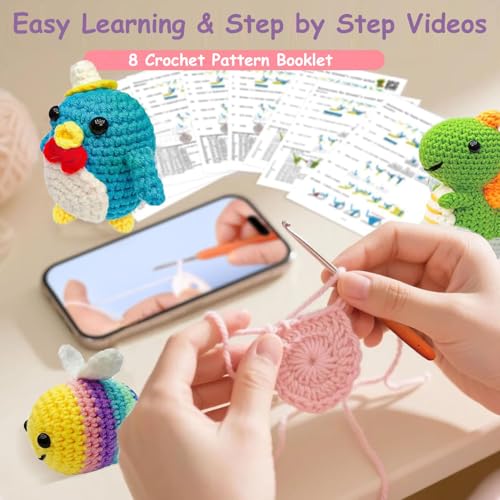 AaiLucky 6Pcs Crochet Kit for Beginners, 2026 DIY Craft for Adults, Christmas Gift for Crochet Lovers, Crocheting Animal Kits with Step-by-Step Video Tutorials, Yarn,Crochet Hook (Forest) - style: Forest