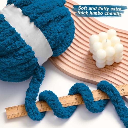 10 Pack Indigo Fuzzy Chunky Yarn for Hand Knitting, Bulky Thick Fluffy Chenille Yarn for Crocheting, 260yds/70.5oz Jumbo Crochet Yarns, Soft Chunky Knit Blanket Yarn for Crochet - color: 10 Indigo