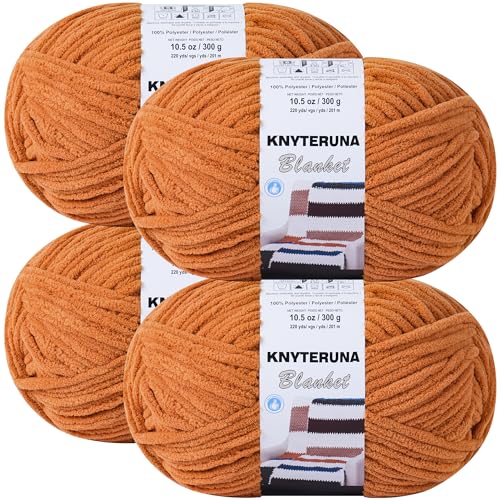 #6 Super Bulky Blanket Yarn for Crocheting - 4 Skeins(Each 10.5oz/300g, 220yds/201m), Chunky Chenille Thick Plush Big Soft Yarn for Crocheting Knitting Blankets, Pumpkin Orange - color: Pumpkin Orange