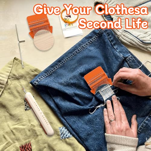 Speedweve Style Darning Loom, Mini Loom Machine Kit Tool 14 Hooks Speedweve Weaving and 9 Yarn Knitting Needles, DIY Craft Weaving Repair for Mending Jeans Socks Clothes