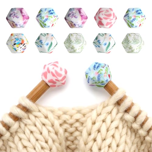 10 Pcs Knitting Needle Stoppers, Hexagon Print Knitting Needle End Caps, Knitting Needle Point Protectors Needle Minders for Knitting Accessories and Gadgets