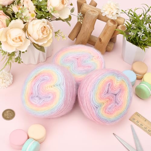 3 Skeins 541 Yard Wool Yarn Cake Mohair Wool Acrylic Fuzzy Hand Spun Yarns Soft Mohair Knitting Fuzzy Yarn for Knitting and Crocheting DIY Hats Scarves Sweaters Blankets Scarves Shawls - color: Mixed