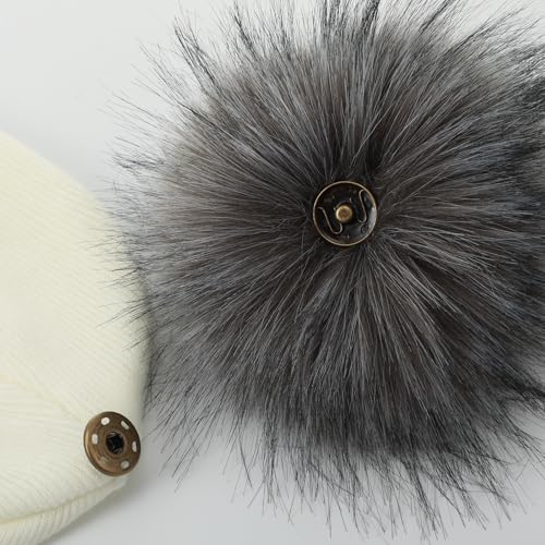 Juinte 8 Pcs 6 Inch Large Fur Pom Pom Balls for Hats Fluffy Faux Fur Pompom Balls with Snap Button for Hat Shoes Scarves Bag Charms DIY Crafts (Dark Gray) - color: Dark Gray