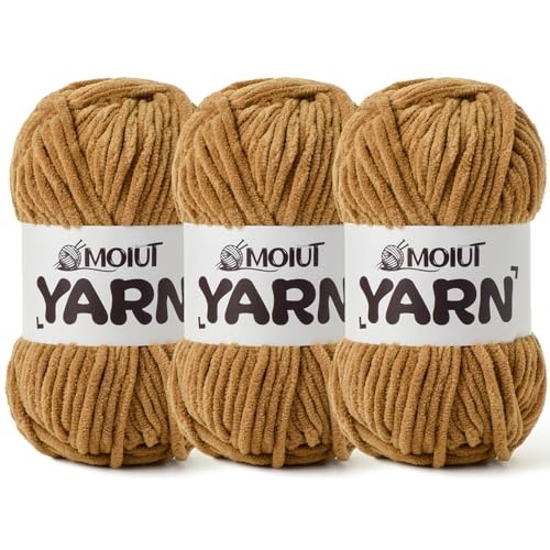 3 Pack Fluffy Chenille Yarn for Crocheting, Chunky Velvet Yarns for Crochet Amigurumi, Baby Yarn for Crocheting Soft Blanket, 262.4yds /10.5 oz Bulky Yarns for Crafts/Hats/Shoes/Socks (3 Brown) - color: 3 Brown