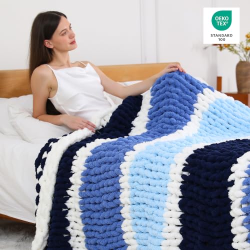 Chunky Yarn for Hand Knitting, #10 Chunky Blanket Chenille Yarn, Large Bulky Thick Jumbo Yarn, Super Chunky Knit Yarn for Crocheting, 8 Skein (8 oz 22 yds Each Skein), Country Blue - color: Country Blue