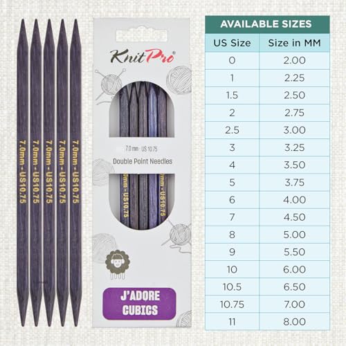 KnitPro J’Adore Cubics Double Pointed Needles 6" (15cm) | US Size 10.75 (7mm) - size: US 10.75 (7mm)