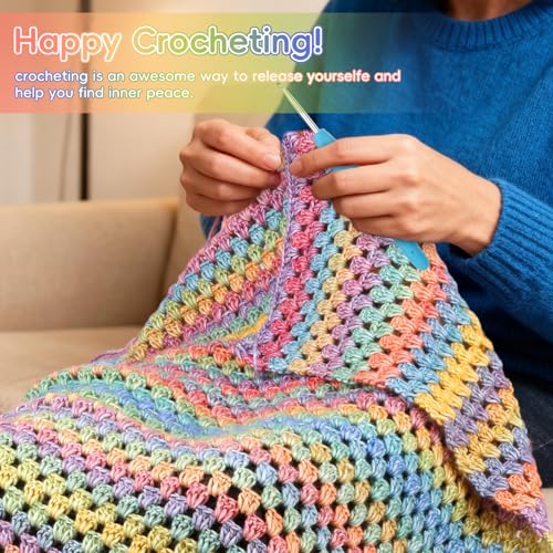Aeelike Crochet Blanket Kit for Beginner, Easy Crochet Kits, Rainbow Gradient - color: Rainbow Gradient