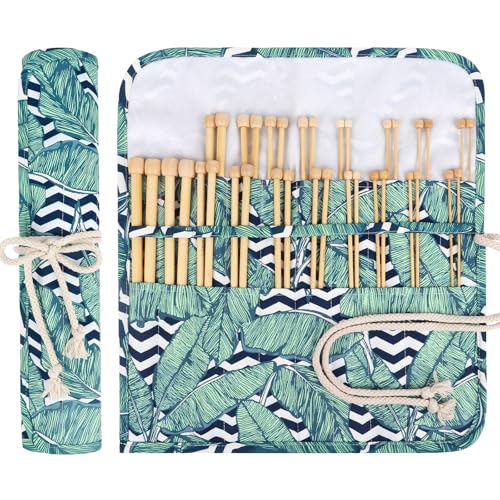 Aeelike 18 Pairs Bamboo Knitting Needles Set, 2mm-8mm Wood Needle, Type C | 10 Inch Wooden Knitting Needles Single Point with Roll Bag, Complete Smooth Needle Set for Socks Sweater Scarves, Ideal Gift - color: Color C, size: 25 cm