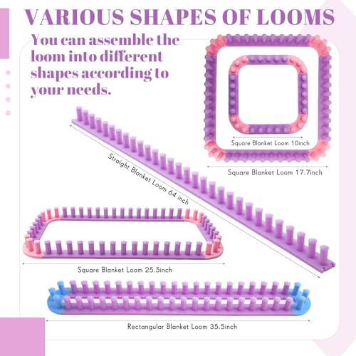 Novabright 64 Inch Chunky Yarn Blanket Loom Kit Adjustable Plastic Frame No Needle Hand Knitting for Thick Yarn Projects DIY Beginners Craft Gift - style: Plastic