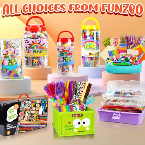 FUNZBO 1200pcs+ Craft Kits with Pipe Cleaners Pom Poms Popsicle Sticks | Arts & Crafts Supplies for Kids, Crafts for Girls Toys, Birthday Gifts for Boys & Girls Ages 4 5 6 7 8 9 -12 - size: Crafts Kit (Medium)