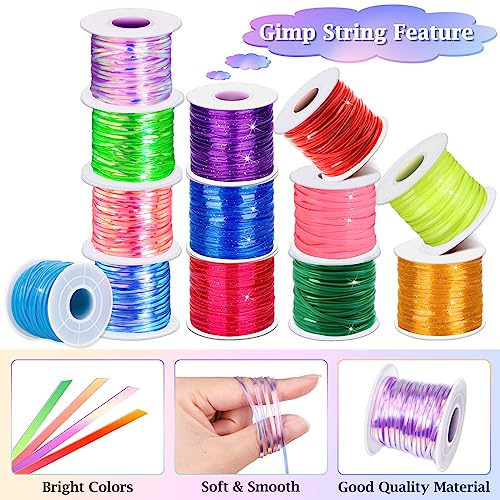 Cridoz Lanyard Kit, Boondoggle & Gimp String Weaving Kit with 25 Rolls Plastic Lacing Cord, 50 Pcs Keychain Lanyard Accessories