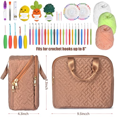 JOYYTUU Empty Crochet Hook Case - Stand Up Large Organizer Hook Holder for Knitting Supplies, Needles, Accessories (Case Only) Brown