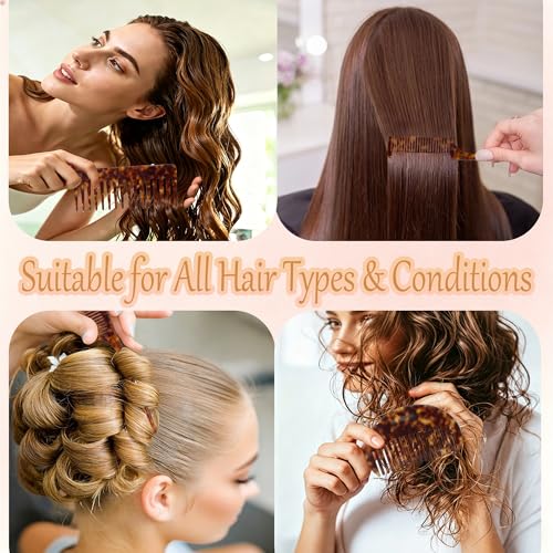 3PCS Wide Tooth Combs & Rat Tail Combs for Women - Acetate Detangling Combs for Bangs, Long, Curly, Thick, Thin, Wet and Dry Hair - Tortoise Shell Fine Tooth Hair Parting Comb for Braiding & Styling - color: Chestnut