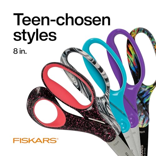 Fiskars 8" SoftGrip Left-Handed Teen Scissors, For Kids 15+, Blue Speckled | Scissors with Precise Blades for School or Crafting, Ergonomic Handles Designed for Teens, Back to School Supplies - style: Blue Speckled - Left-Handed
