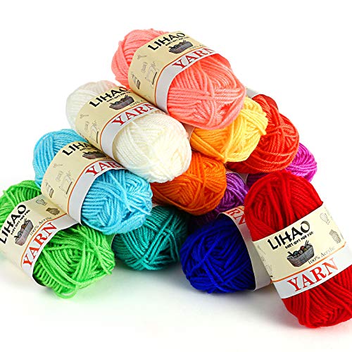 LIHAO 12 Skeins Mini Yarn for Knitting Crochet Craft | 100% Acrylic, Anti-Splitting