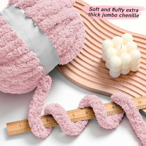10 Pack Pink Fuzzy Chunky Yarn for Hand Knitting, Bulky Thick Fluffy Chenille Yarn for Crocheting, 240yds/70.5oz Jumbo Crochet Yarns, Soft Chunky Knit Blanket Yarn for Crochet - color: 10 Pink