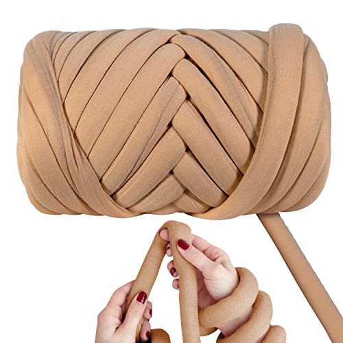 2.2 LBS of Soft Polyester Bulky Yarn for Hand Knitting | Blanket, Pillow, Handbag, Khaki, 41.5 Yards, Arm Knitting Yarn for Chunky Braided Knot Throw Blanket, Weave Craft Crochet - color: Khaki (Polyester)