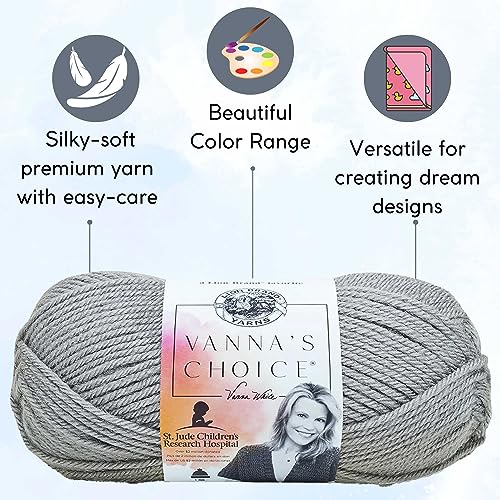Lion Brand Yarn Vanna'S Choice 860-149 Silver Grey | 3 Skeins, Same Dye Lot, Project Bag, CYC #4 Worsted, 100% Acrylic, Ideal for Crochet, Knitting Blankets, Hats, Scarves - color: 860-149-Silver-Grey