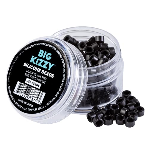 Big Kizzy Silicone Lined Microlink Beads 250pcs 5.0mm (Black) | for Invisible Application of Weft Hair Extensions - color: Black, size: 250 beads