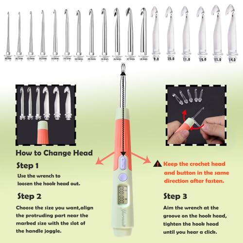 Yarniss 18 Size Light Up Counting Crochet Hooks Set with Case 2.0mm-14.0mm | Crochet Hooks for Stitch & Row Counter - color: Green-18 Size with Light & Counter