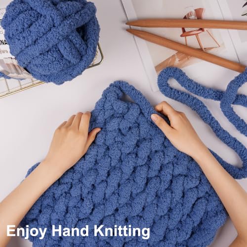 Chunky Yarn for Hand Knitting, #10 Chunky Blanket Chenille Yarn, Large Bulky Thick Jumbo Yarn, Super Chunky Knit Yarn for Crocheting, 8 Skein (8 oz 22 yds Each Skein), Country Blue - color: Country Blue