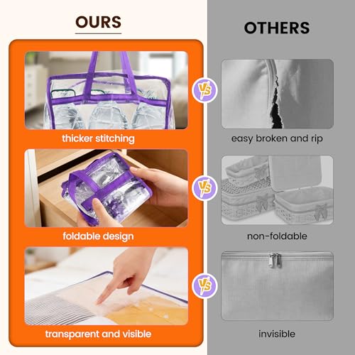 6 Pack 40L Clear Storage Bags with Zipper Large Opening for Loading | Purple Storage Bag for Blankets and Clothes, Large Capacity Closet Organizers and Storage for Dormitory, Bedroom - size: 6 PACK